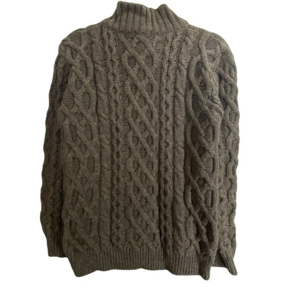 Peregrine‎ Mens M Wool Cable Knit Fisherman Sweater Brown Button Neck England
